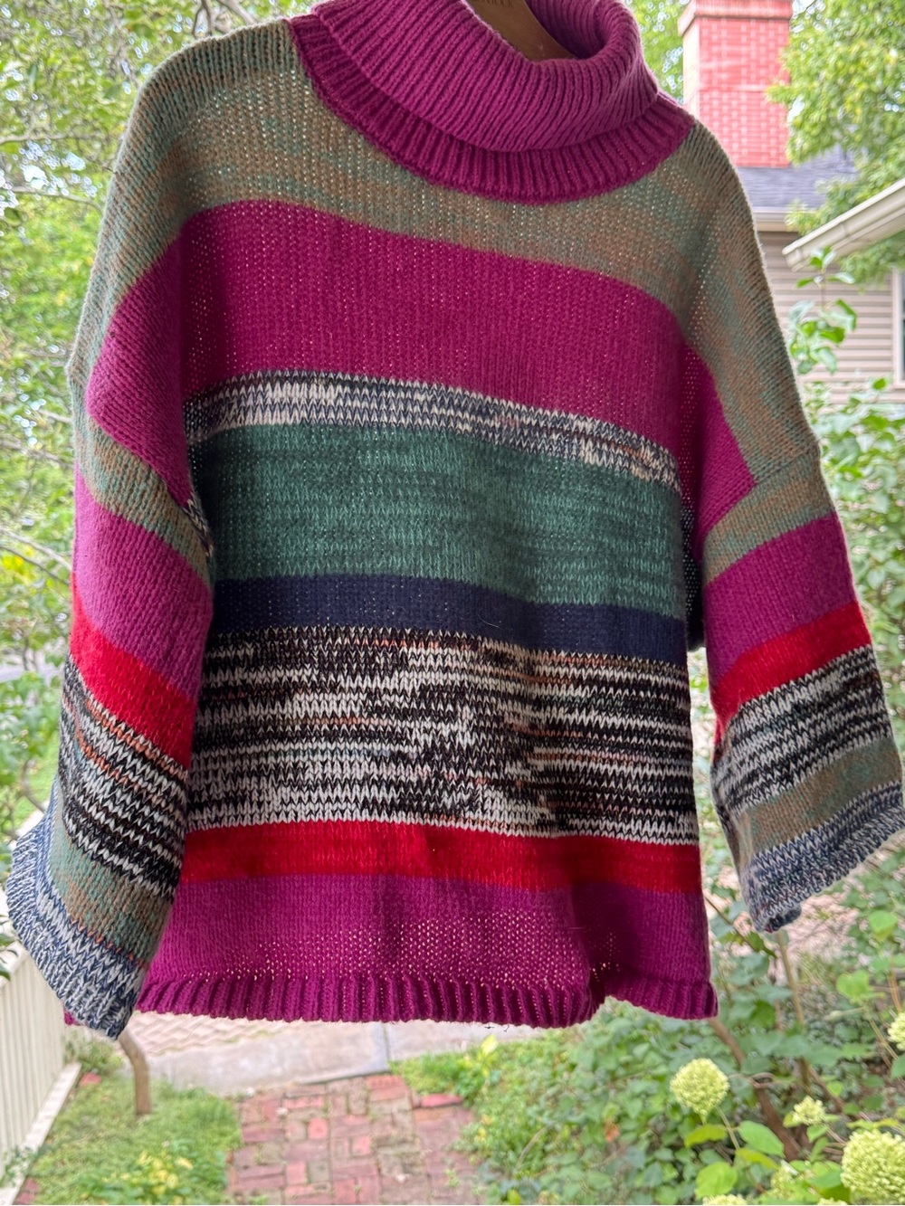 Knox Rose Multistripe Cowlneck Sweater in Magenta, Green & Red